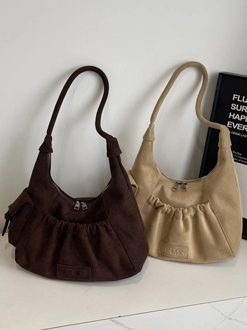 Retro Wildleder Textur PU Leder Schultertasche Für Damen Minimalistische Plissee Halbmond Hobo Tasche Große Kapazität Achseltasche Alltag