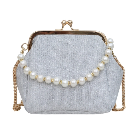 Dames Retro Pailletten Glitter Avondtas Met Kunstparelgreep Goud Metalen Kettingriem Kiss-lock Crossbody Clutch Tas Voor Bruiloft Feest