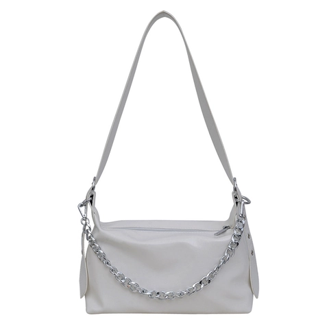 Damen Große Kapazität Glänzend PU Leder Schultertasche Minimalistisch Koreanischer Stil Tote Mit Silber Kette Dekoration Umhängetasche