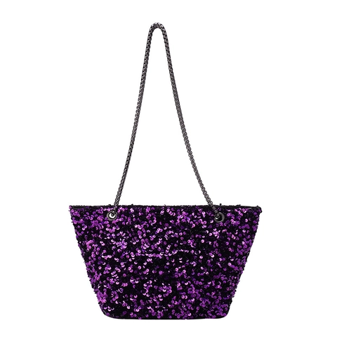 Fashion Sequin Tote Bag For Women Vintage Chain Strap Sparkly Glitter Shoulder Bag Party Evening Elegant Handbag Purse