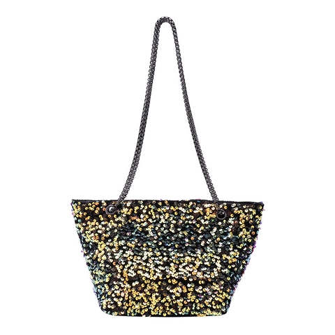 Fashion Sequin Tote Bag For Women Vintage Chain Strap Sparkly Glitter Shoulder Bag Party Evening Elegant Handbag Purse