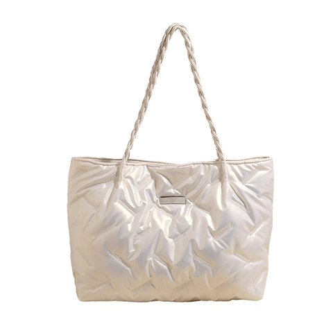 Damen Gesteppte Puffer Tote Bag Große Metallic Handtasche Mit Geflochtenem Griff Für Pendler Büro Reisen Arbeit