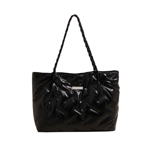 Damen Gesteppte Puffer Tote Bag Große Metallic Handtasche Mit Geflochtenem Griff Für Pendler Büro Reisen Arbeit
