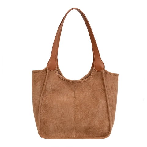 Bolso Tote de Gran Capacidad Para Mujer PU Esmerilado Textura Ante Minimalista Color Sólido Bolso de Hombro Para Viajes