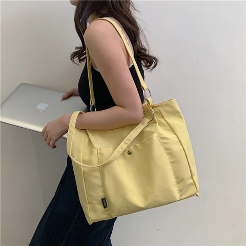 Women Large Capacity Oxford Cloth Tote Bag Simple Nylon Shoulder Bag Commuter Student Handbag With Front Pocket For Work School Casual