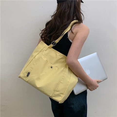 Women Large Capacity Oxford Cloth Tote Bag Simple Nylon Shoulder Bag Commuter Student Handbag With Front Pocket For Work School Casual
