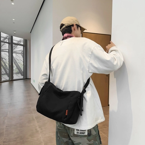 Unisex Casual Canvas Messenger Bag Large Capacity Solid Color Shoulder Bag With Adjustable Strap For Student Travel Daily