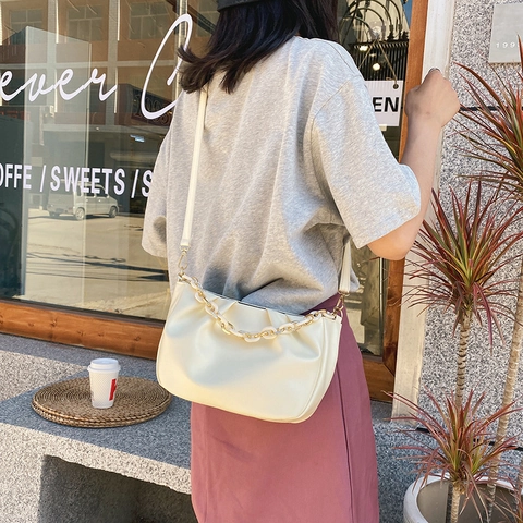 Borsa a Nuvola Plichettata da Donna Borsa a Tracolla in Pelle PU Con Catena in Resina Borsa Sottobraccio Vintage