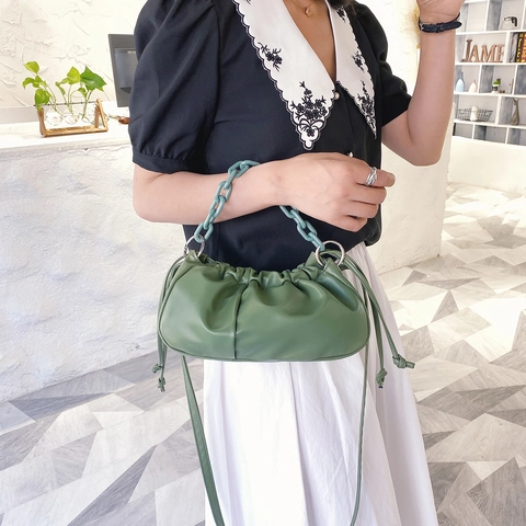 Borsa a Nuvola Piegghettata da Donna in Pelle PU Morbida Catena Spessa Tracolla Moda Casual Borsa a Mano
