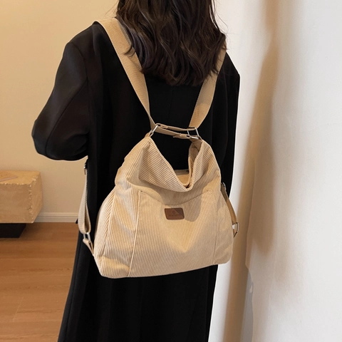 Damen Mode Cord Große Kapazität Schultertasche Vintage Gerippte Tote Handtasche Koreanisch Einfache Multiway Messenger Umhängetasche Für Tägliches Pendeln Lässig Stil