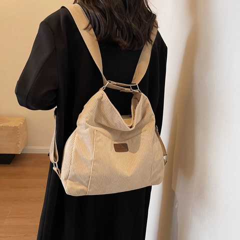 Damen Mode Cord Große Kapazität Schultertasche Vintage Gerippte Tote Handtasche Koreanisch Einfache Multiway Messenger Umhängetasche Für Tägliches Pendeln Lässig Stil