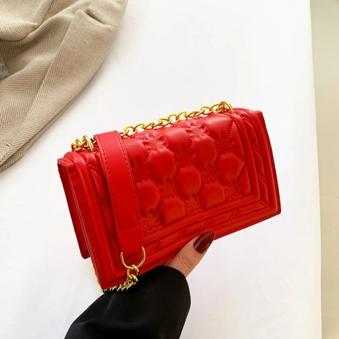 Women Elegant Quilted PU Leather Shoulder Bag Small Square Flap Crossbody Bag With Gold Chain Strap Retro Commute Handbag