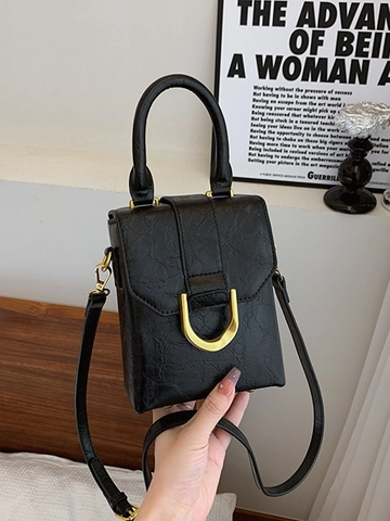 Women Minimalist PU Leather Mini Square Bag Gold Metal Buckle Vintage Crinkle Texture Shoulder Handbag Crossbody Bag
