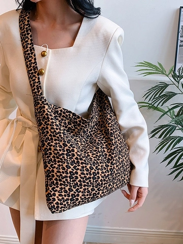 Vintage Leopardenmuster Cord Tragetasche Große Kapazität Lässig Mode Pendeln Unterarmtasche Für Damen Trend Umhängetasche