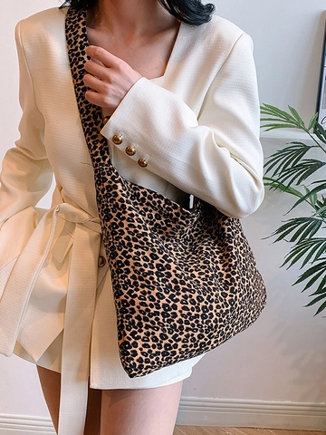 Vintage Leopardenmuster Cord Tragetasche Große Kapazität Lässig Mode Pendeln Unterarmtasche Für Damen Trend Umhängetasche