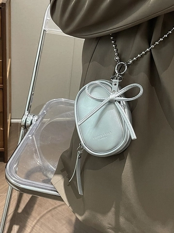 Bolso Bandolera Mini Ovalado para Mujer Cuero PU Denim Monedero Con Lazo Borla Cadena de Bolas de Metal Accesorio de Moda