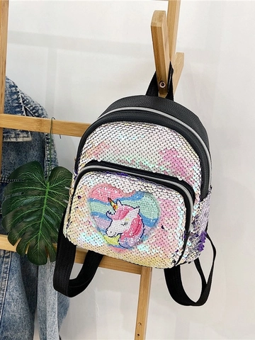 Simpatico Zaino Mini per Bambini con Paillettes a Forma di Unicorno con Motivo a Cuore in Cartone Animato in Pelle PU Glitterata per Viaggio Casual Piccolo per Ragazze