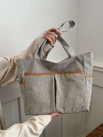 Grand Sac Fourre-Tout en Velours Côtelé pour Femmes Sac à Épaule Vintage Avec Multi Poches Style Coréen Décontracté