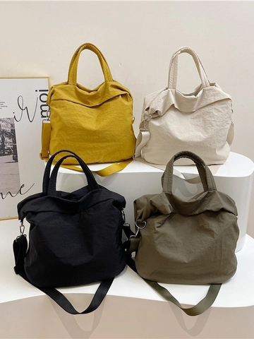 Bolso Tote de Nailon Arrugado de Gran Capacidad para Mujer Color Sólido Casual Bolso de Hombro Con Correa Ajustable