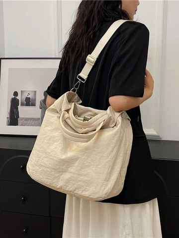 Bolso Tote de Nailon Arrugado de Gran Capacidad para Mujer Color Sólido Casual Bolso de Hombro Con Correa Ajustable