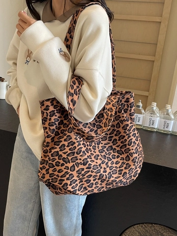 Mode Leopardenmuster Leinwand Tote Tasche Große Kapazität Schultertasche Für Damen Neu Einfach Vielseitig Shopping Reise Handtasche