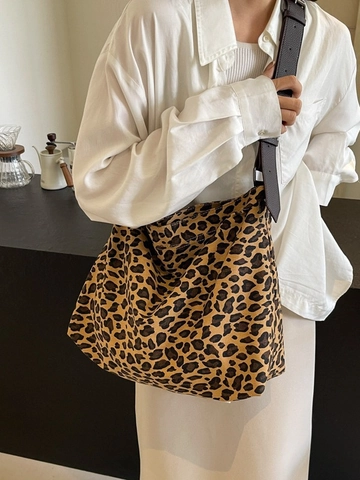 Damen Casual Leopardenmuster Segeltuch Schultertasche Große Kapazität Hobo Tote Tasche Mit Verstellbarem Gurt Pendler Handtasche