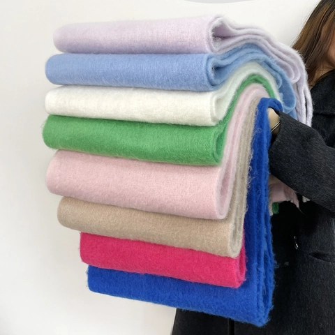 Long Mohair Scarf Thick Warm Winter Shawl Solid Color Plaid Tassel Soft Pashmina For Women