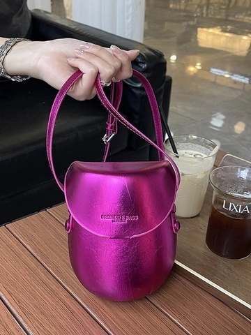 Borsa a Tracolla Ovale in Pelle PU Lucida Metallizzata da Donna Borsa a Tracolla per Cellulare in Rilievo con Sottile Tracolla Regolabile