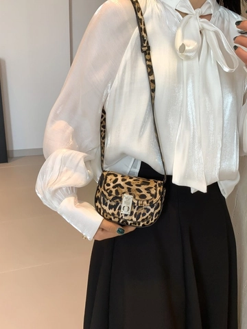 Borsa a Tracolla da Donna con Stampa Leopardata Moda in Pelle PU Mini Borsa a Sella Chiusura in Metallo Tracolla Regolabile