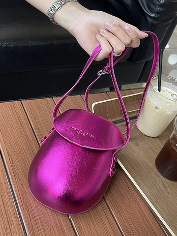 Borsa a Tracolla Ovale in Pelle PU Lucida Metallizzata da Donna Borsa a Tracolla per Cellulare in Rilievo con Sottile Tracolla Regolabile