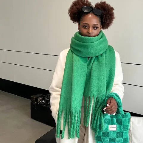 Écharpe d'Hiver pour Femmes Couleur Unie Sensation Mohair Épais Chaud Long Gland Châle Doux Pashmina pour Dames