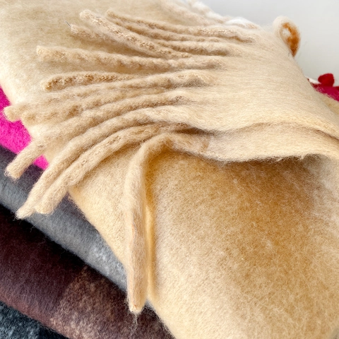 Solid Color Mohair Texture Winter Scarf For Women Thick Warm Mid-Length Shawl With Long Tassels Elegant Minimalist Daily Wrap