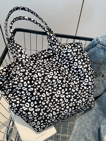 Borsa Tote in Tela con Stampa Leopardata Grande Capacità per Donna Casual Street Style Borsa a Spalla Handbag