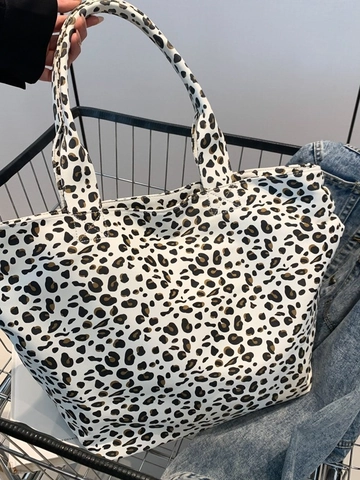 Borsa Tote in Tela con Stampa Leopardata Grande Capacità per Donna Casual Street Style Borsa a Spalla Handbag