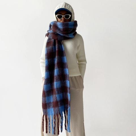 Damen Vintage Karo Quaste Schal Winter Warm Dick Mohair Haptik Großer Decken Wickelschal Für Den Täglichen Outdoor Modeaccessoire
