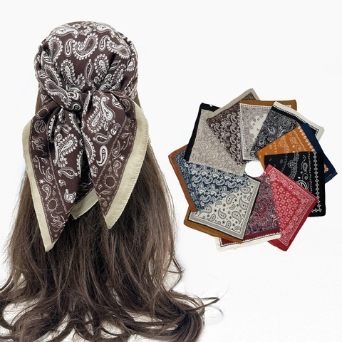 Vintage Paisley Bandana For Women Men Satin Square Scarf Geometric Star Printed Headwrap Elegant Neck Scarf Hair Accessory