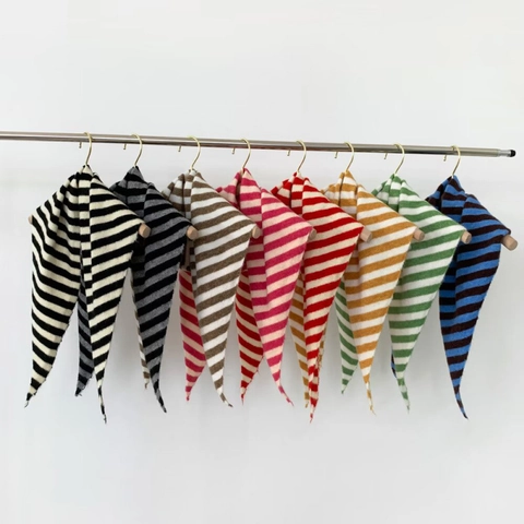 Women Fashion Striped Knitted Triangle Scarf Soft Warm Wrap Shawl For Winter Autumn Elegant Striped Accessory Knitted Shawl
