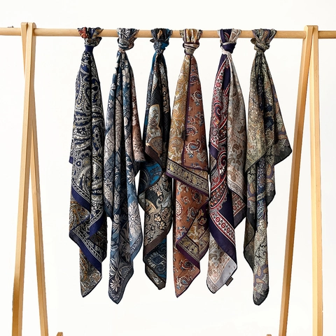 Women's Vintage Bohemian Paisley Floral Print Double Sided Satin Square Scarf Elegant Silk Like Lightweight Shawl Wrap