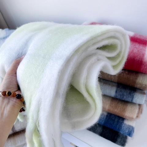 Winter Thick Plaid Scarf Mohair Texture Soft Warm Shawl With Tassels Checkered Long Scarf For Women Daily Wear
