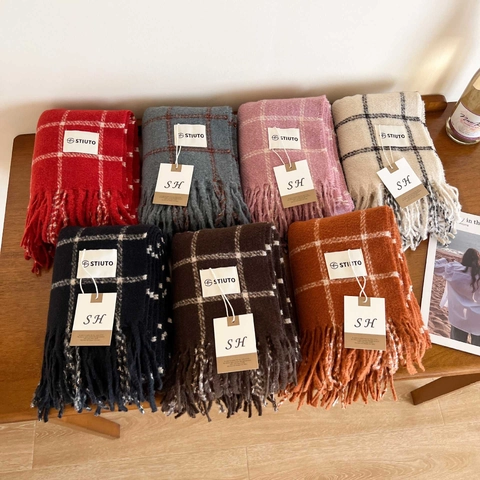 Écharpe à Carreaux pour Femmes Épaisse Chaude Imitation Cachemire Châle d'Hiver Avec Glands Doux Polyvalente Écharpe pour Dames