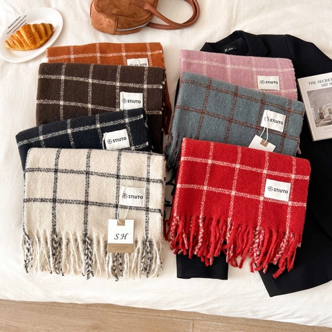 Écharpe à Carreaux pour Femmes Épaisse Chaude Imitation Cachemire Châle d'Hiver Avec Glands Doux Polyvalente Écharpe pour Dames