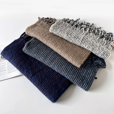 Damen Winter Weicher Strickschal Mit Quasten Streifenmuster Warmes Schlingengarn Dickes Schultertuch Für Kaltes Wetter Lässiges Modewickel