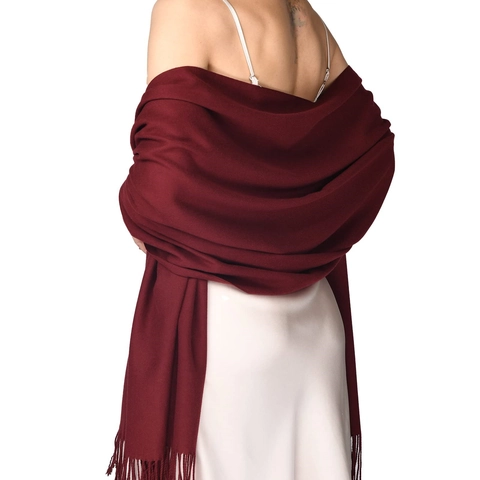 Women Elegant Imitation Cashmere Scarf Shawl Soft Tassel Large Wrap For Wedding Party Winter Warm Solid Color Pashmina