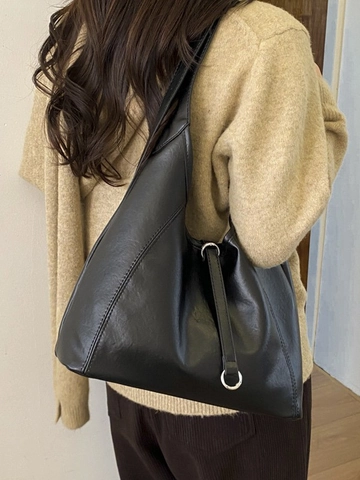 Retro Große Kapazität Kunstleder Hobo Umhängetasche Minimalistische Pendler Tote Mit Silber Metallring Und Nähten Für Damen