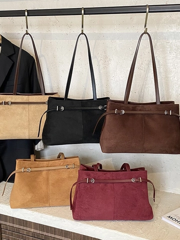 Bolso Tote para Mujer de Cuero Sintético con Textura de Gamuza Vintage Bolso de Hombro de Gran Capacidad para Oficina Diaria