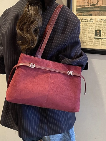 Bolso Tote para Mujer de Cuero Sintético con Textura de Gamuza Vintage Bolso de Hombro de Gran Capacidad para Oficina Diaria