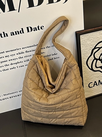 Borsa a Tracolla Trapuntata Imbottita Casual da Donna Grande Capacità Nylon Motivo a Rete Borsa Puffy per Pendolarismo Invernale