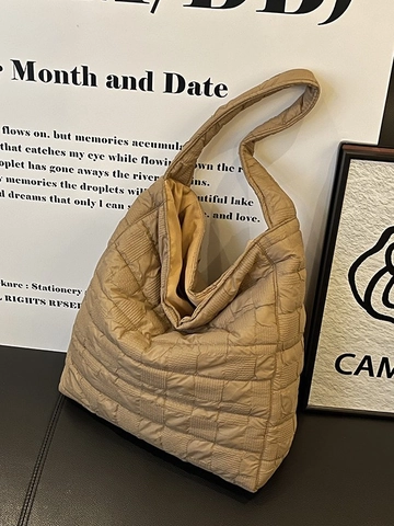 Borsa a Tracolla Trapuntata Imbottita Casual da Donna Grande Capacità Nylon Motivo a Rete Borsa Puffy per Pendolarismo Invernale