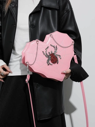 Gotische Hartvormige Spinnenweb Schoudertas Met Strass Spin Decoratie Metalen Ketting Kruishanger Verstelbare Riem PU Lederen Crossbody Tas Halloween Feest Sieradentas