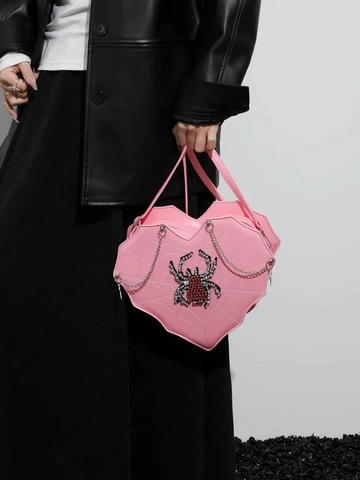 Gotische Hartvormige Spinnenweb Schoudertas Met Strass Spin Decoratie Metalen Ketting Kruishanger Verstelbare Riem PU Lederen Crossbody Tas Halloween Feest Sieradentas